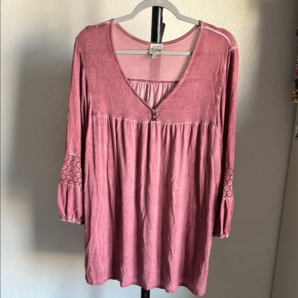 Como Vintage Pink Tunic with Lace Detail Sleeves